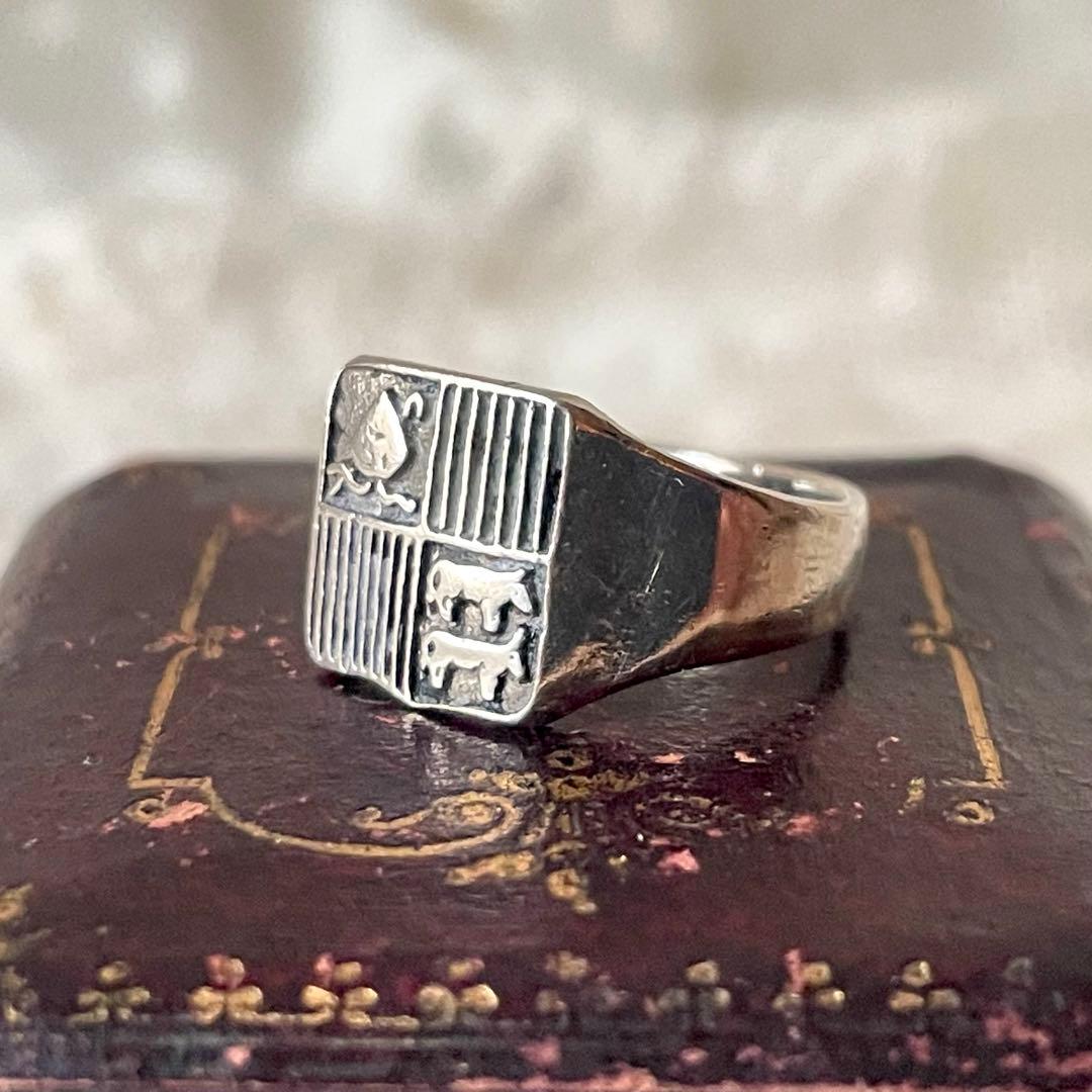ブギウギ 　純銀製紋章デザインリング　フランスアンティーク　シグネット指輪