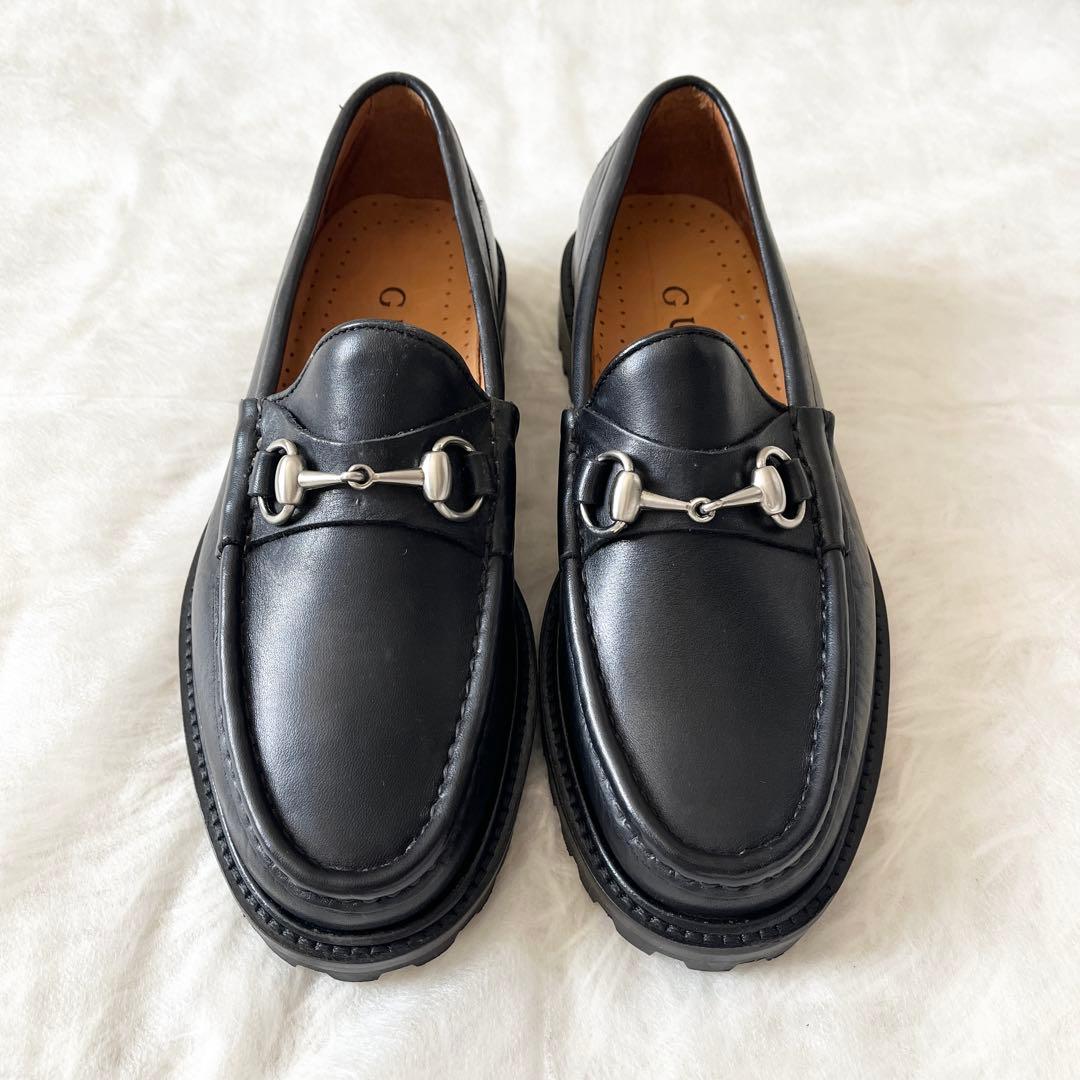 未使用✨GUCCIグッチ　ホースビットローファー　レザー　ブラック　厚底　黒