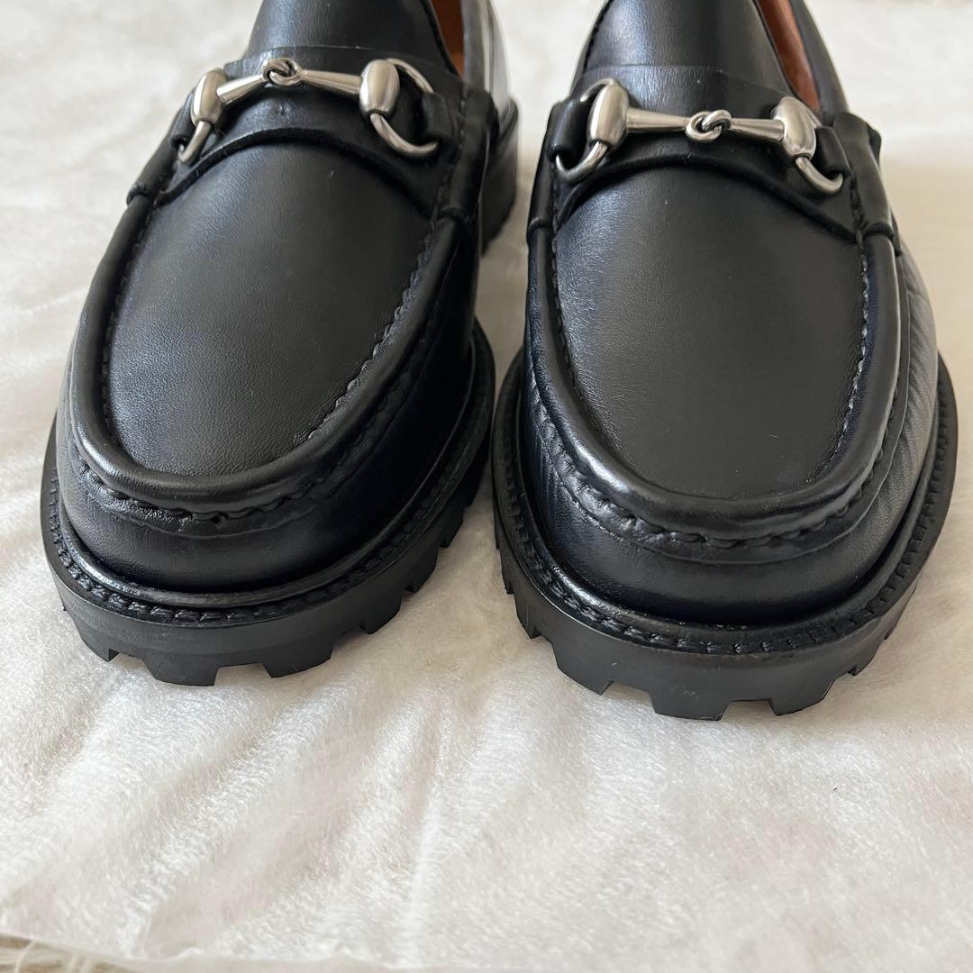 未使用✨GUCCIグッチ　ホースビットローファー　レザー　ブラック　厚底　黒