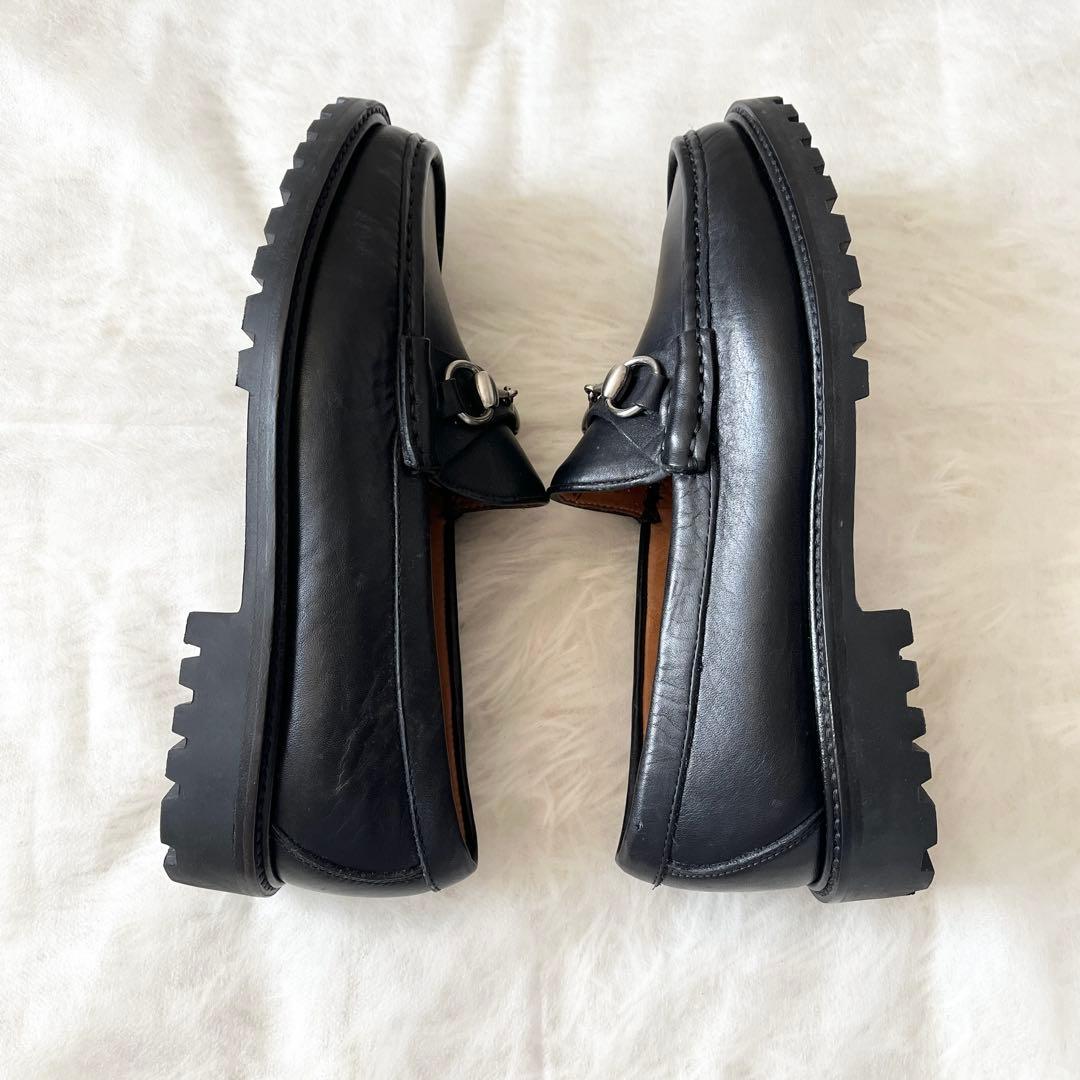未使用✨GUCCIグッチ　ホースビットローファー　レザー　ブラック　厚底　黒