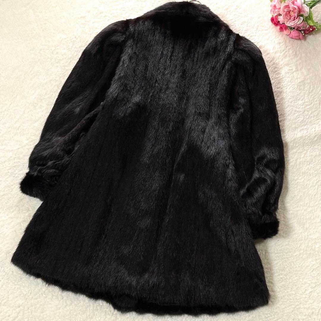 ブラックグラマ 金ボタン ミンク 毛皮 コート リアルファー L相当 毛並み◎