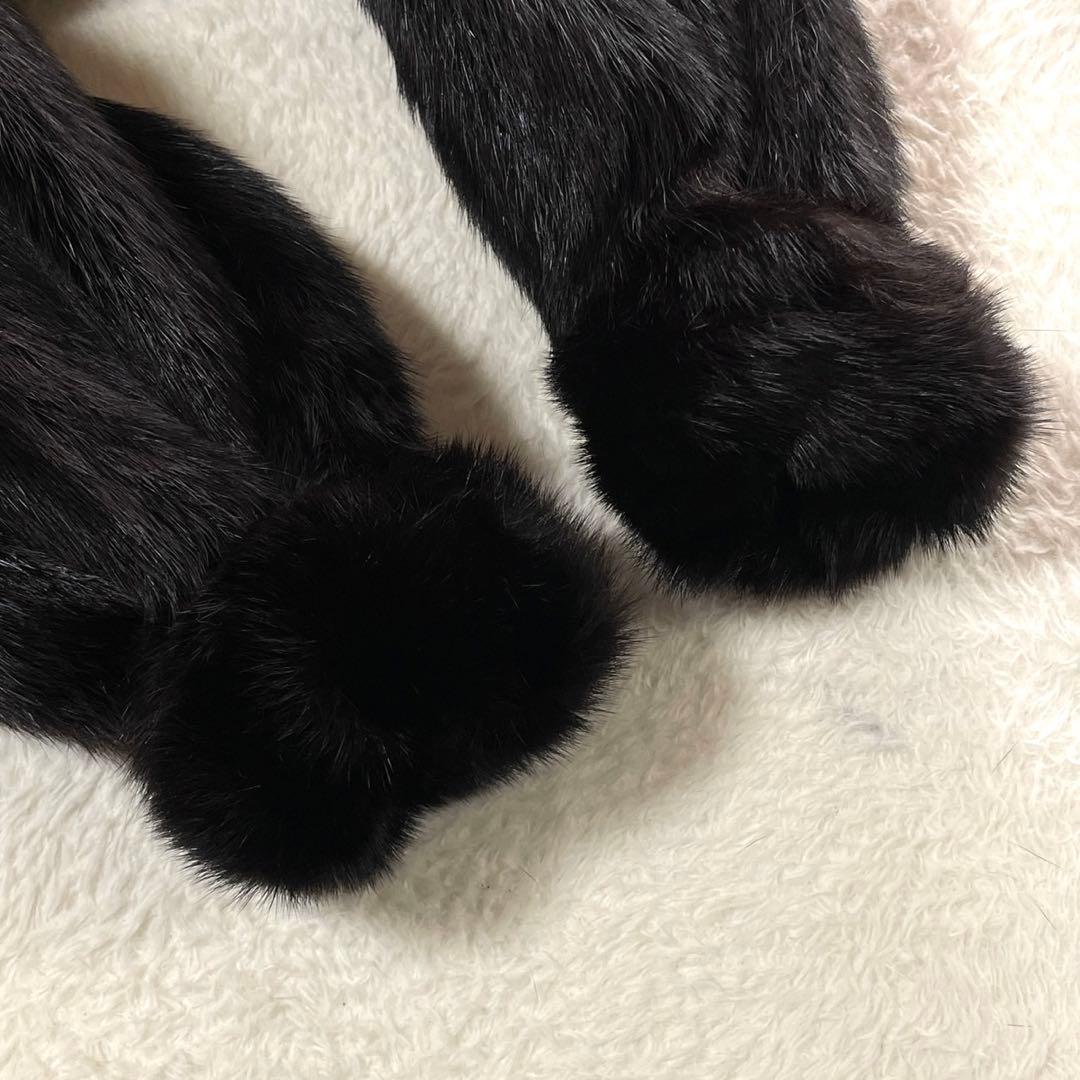 ブラックグラマ 金ボタン ミンク 毛皮 コート リアルファー L相当 毛並み◎