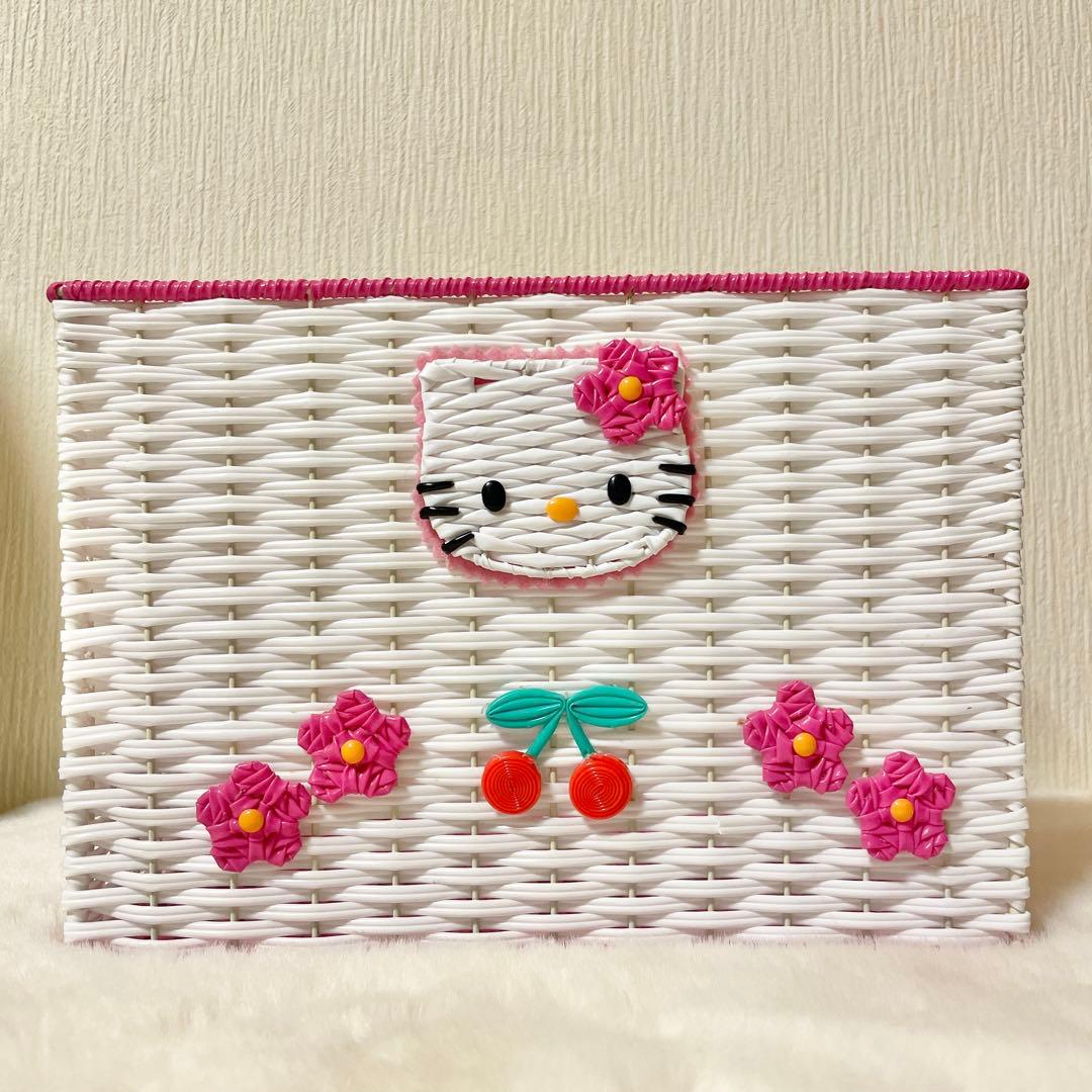 ハローキティ　カオハナキティ　平成レトロ　籐風　編みカゴ　収納バスケット