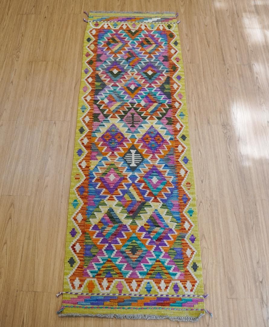 191×60cm アフガニスタン手織り キリム　ランナー　トライバルラグ
