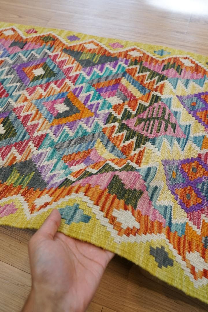 191×60cm アフガニスタン手織り キリム　ランナー　トライバルラグ