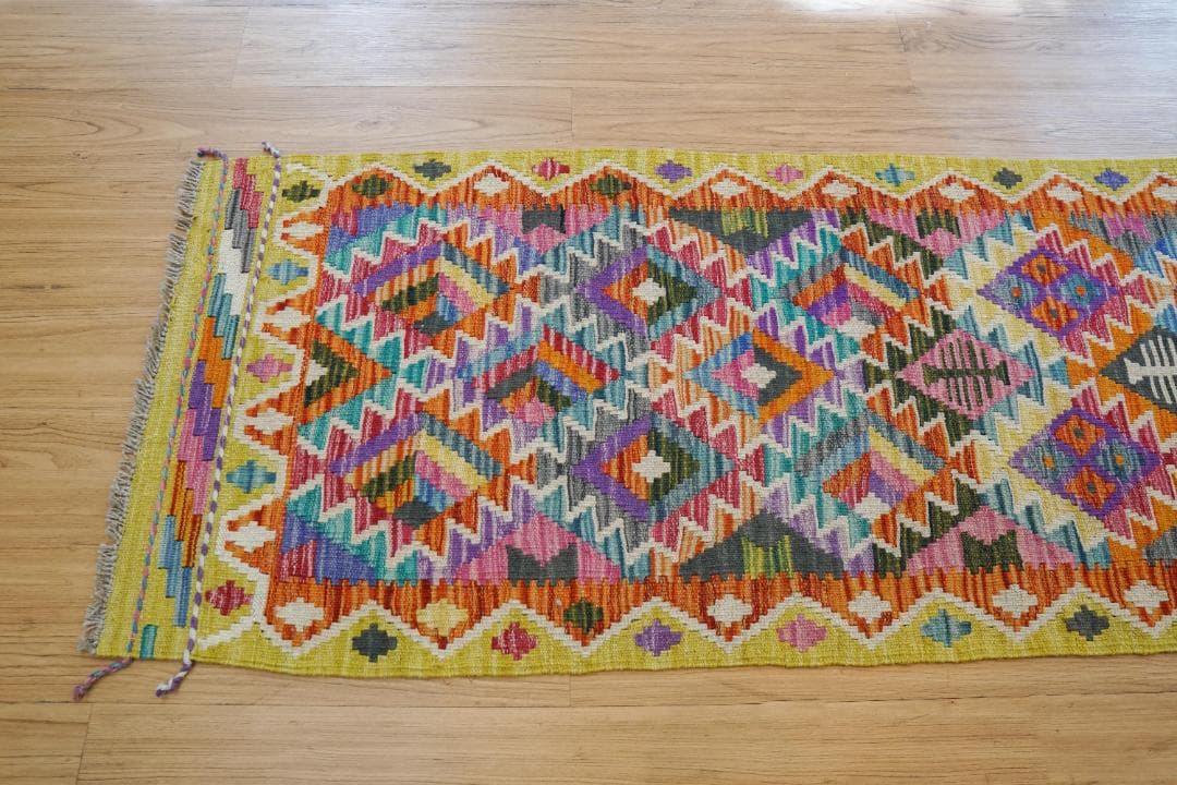 191×60cm アフガニスタン手織り キリム　ランナー　トライバルラグ