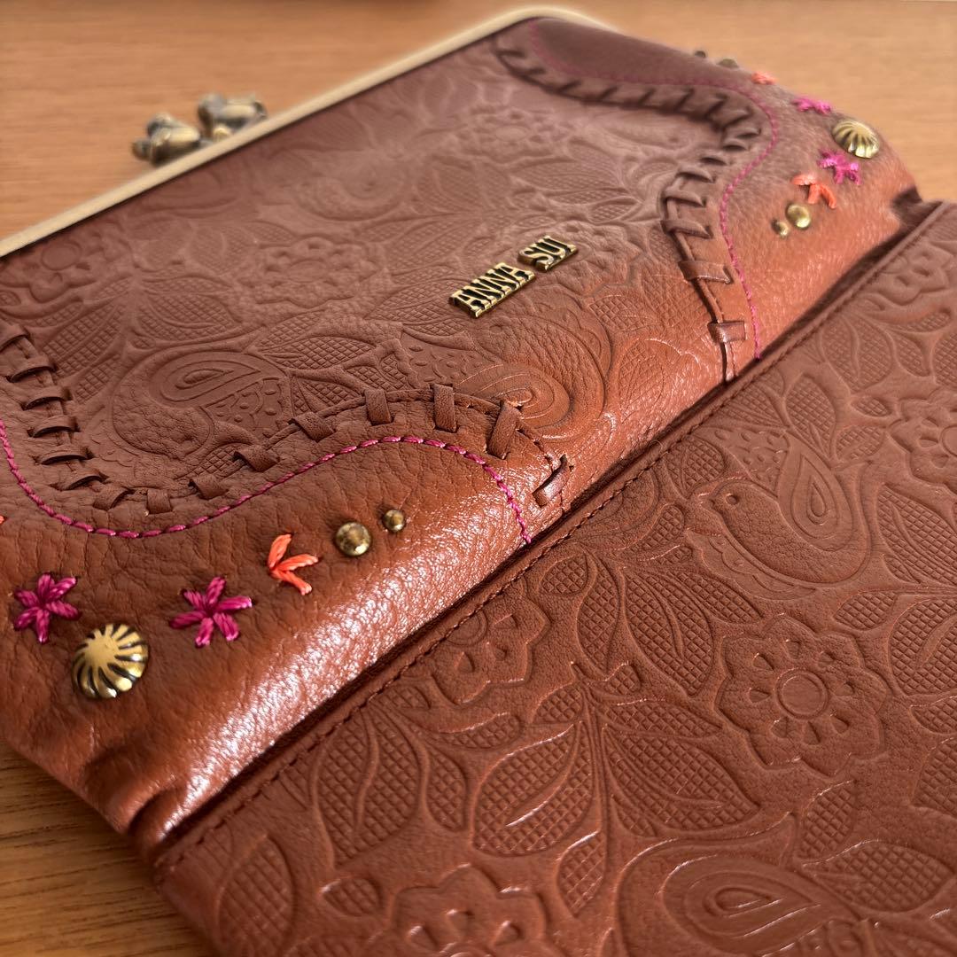 つむぎ◆ANNA SUI◆定価25300円 「ハミング」がま口長財布 牛革
