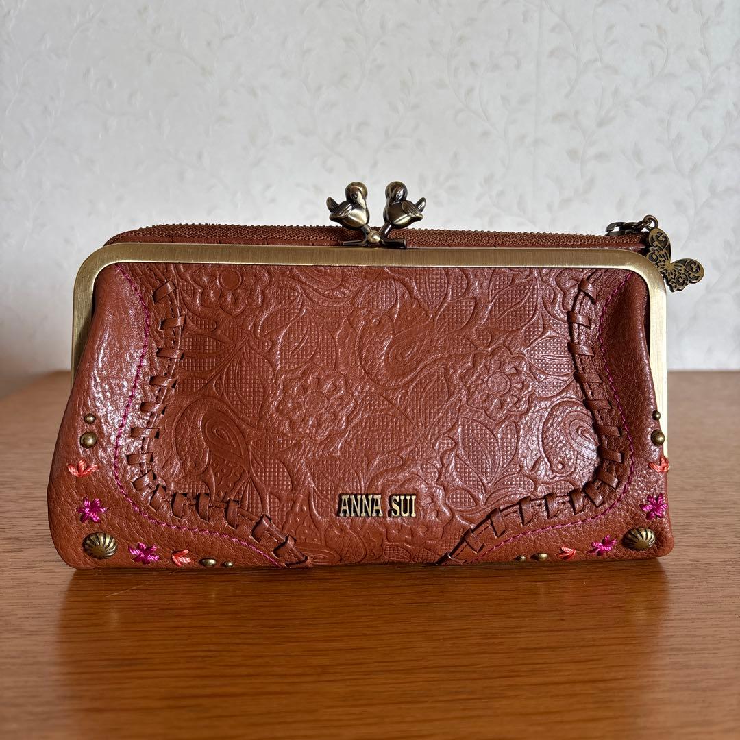 つむぎ◆ANNA SUI◆定価25300円 「ハミング」がま口長財布 牛革