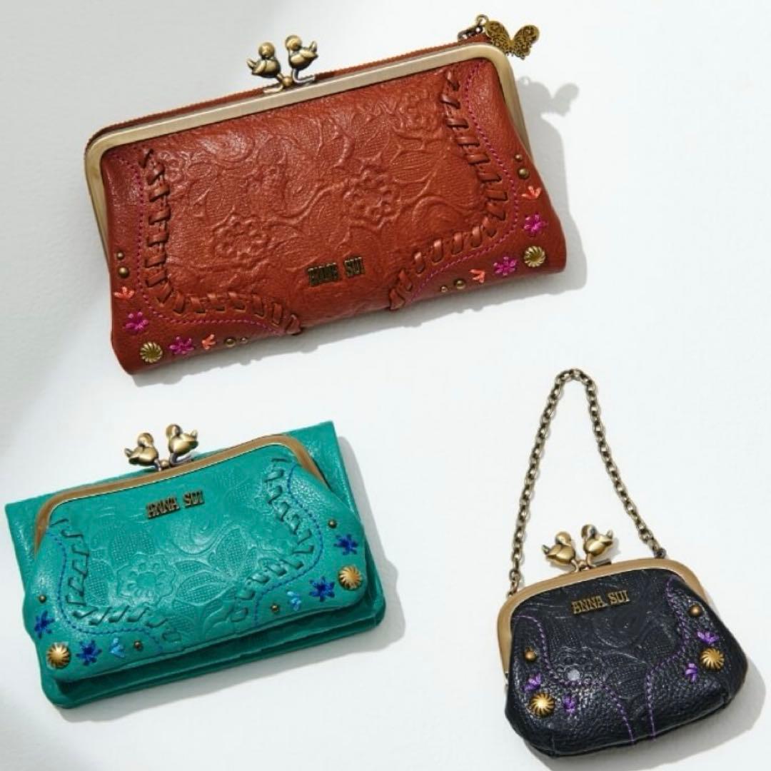 つむぎ◆ANNA SUI◆定価25300円 「ハミング」がま口長財布 牛革