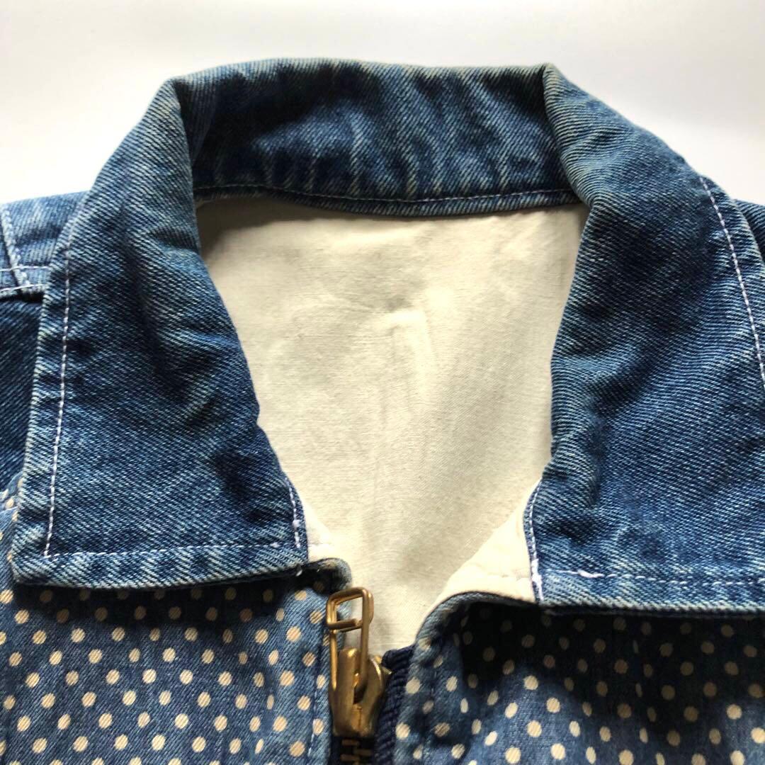 ★レトロ★ピンクハウス ロゴデニムジップジャケット ドット 切替 ブルー