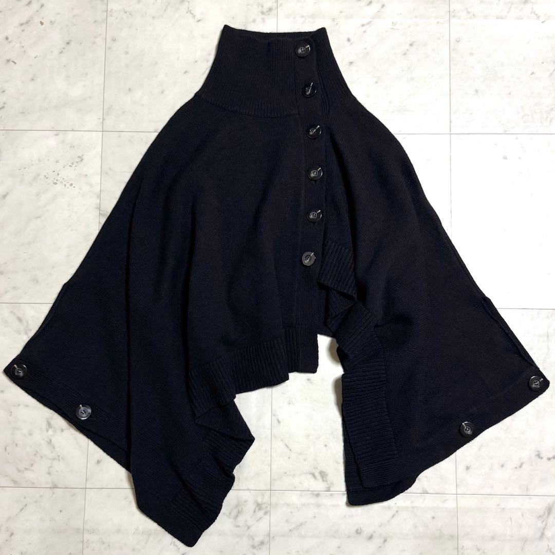 美品 ENFOLD ウールニットケープ ポンチョ アシンメトリー ブラック 38