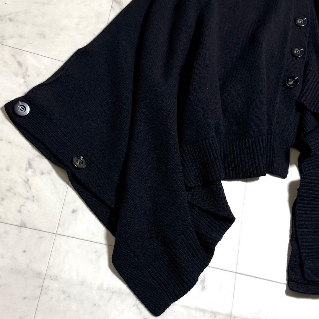 美品 ENFOLD ウールニットケープ ポンチョ アシンメトリー ブラック 38