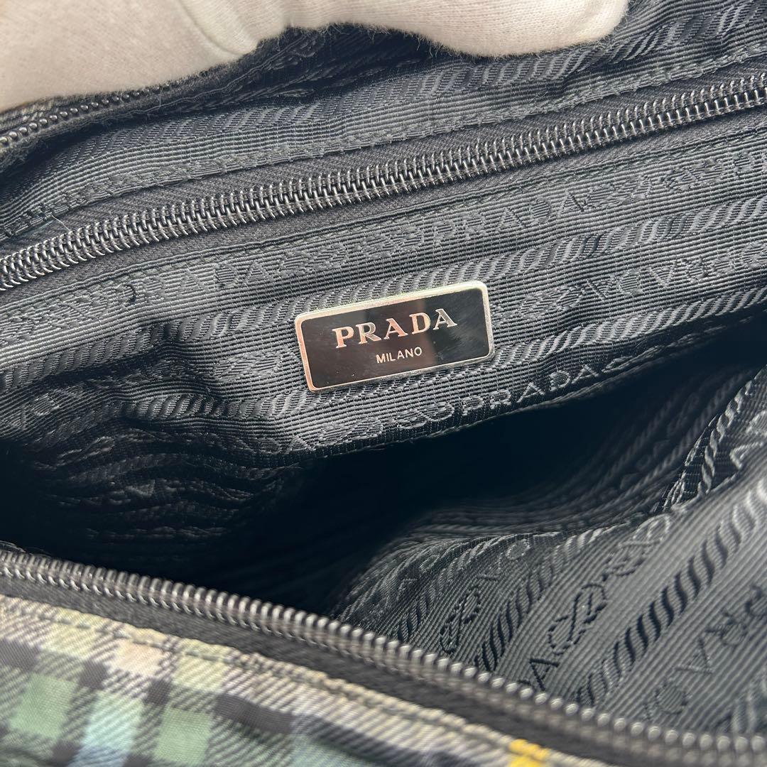 プラダ ショルダーバッグ タータンチェック ナイロン グリーン VA0220