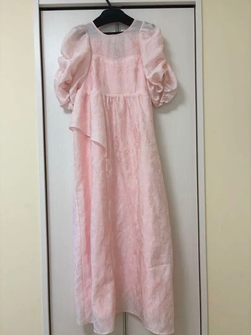 ANDRESD バブルスリーブジャガードドレス Mサイズ ピンク