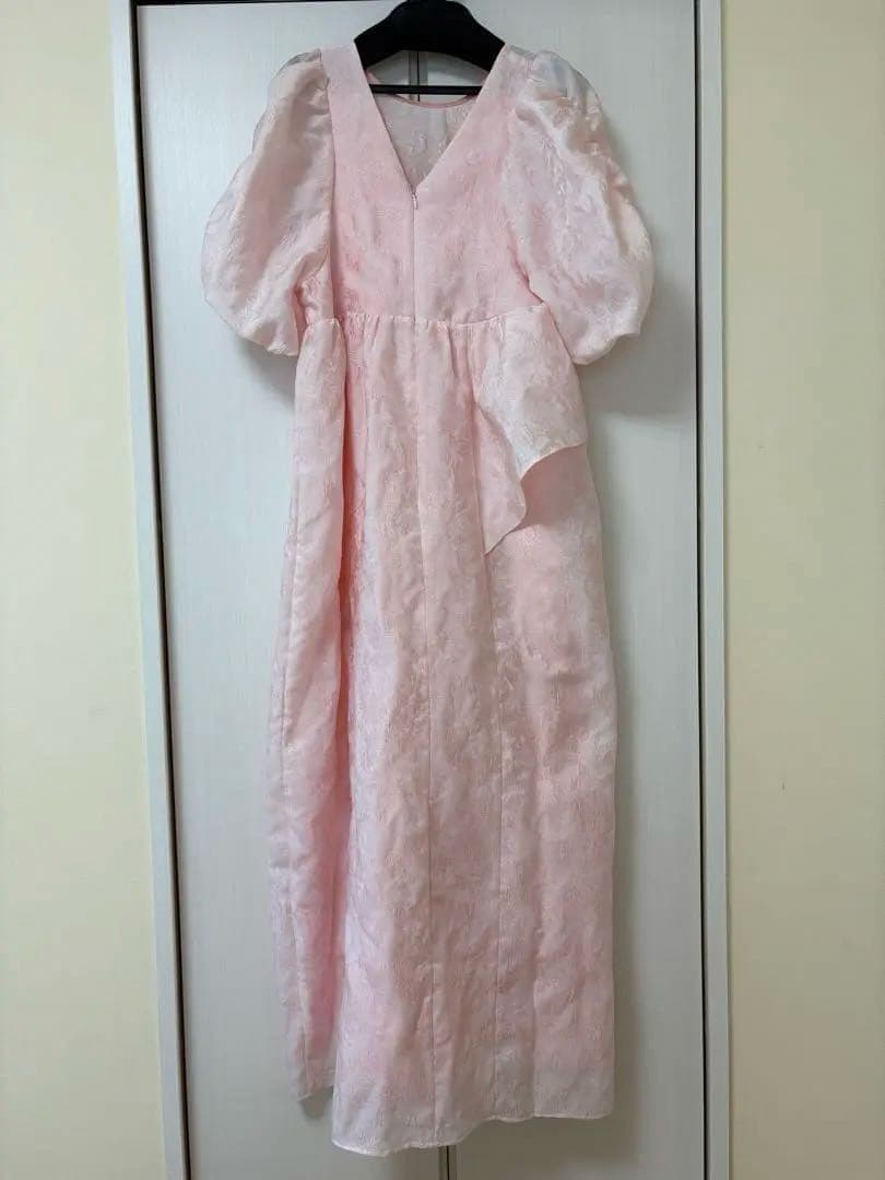 ANDRESD バブルスリーブジャガードドレス Mサイズ ピンク