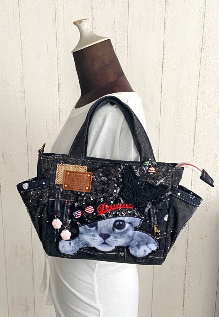 デニムリメイクバッグS ブラックストーンデニム