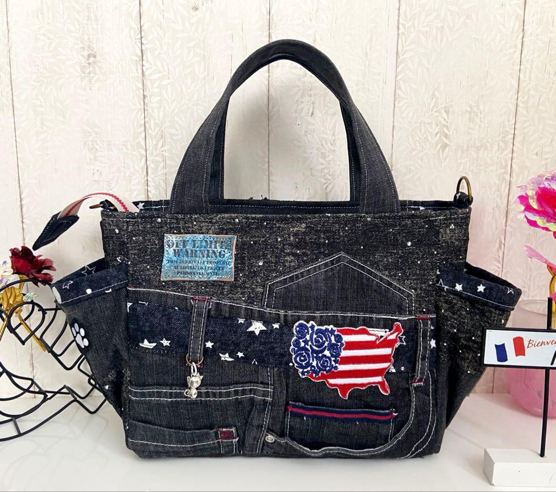 デニムリメイクバッグS ブラックストーンデニム