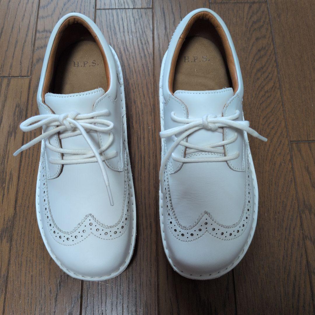 美品HPS ホワイトレザーウィングチップローファー