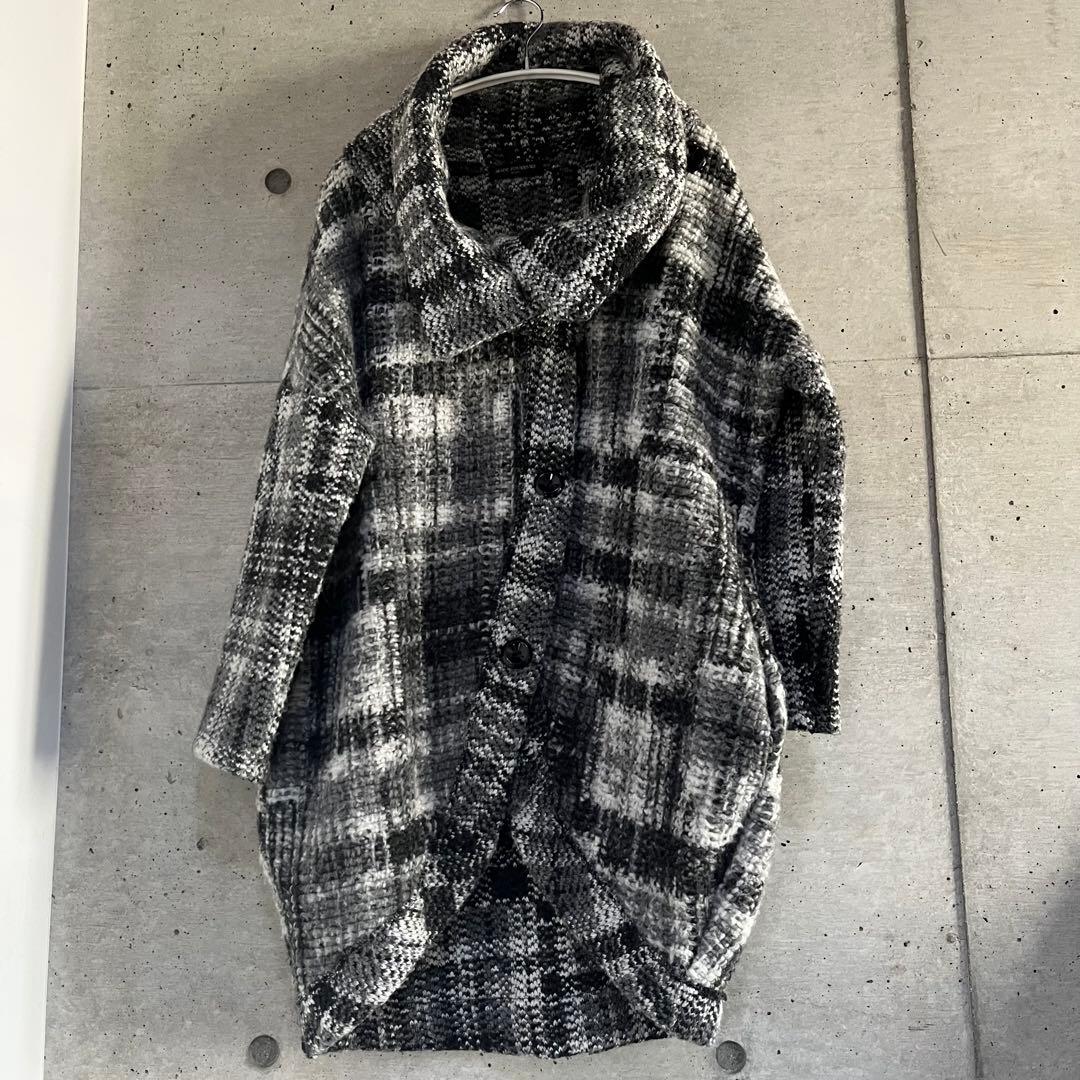 イタリー製MODE FOURRURE Mirano★チェックニット巻き衿コート