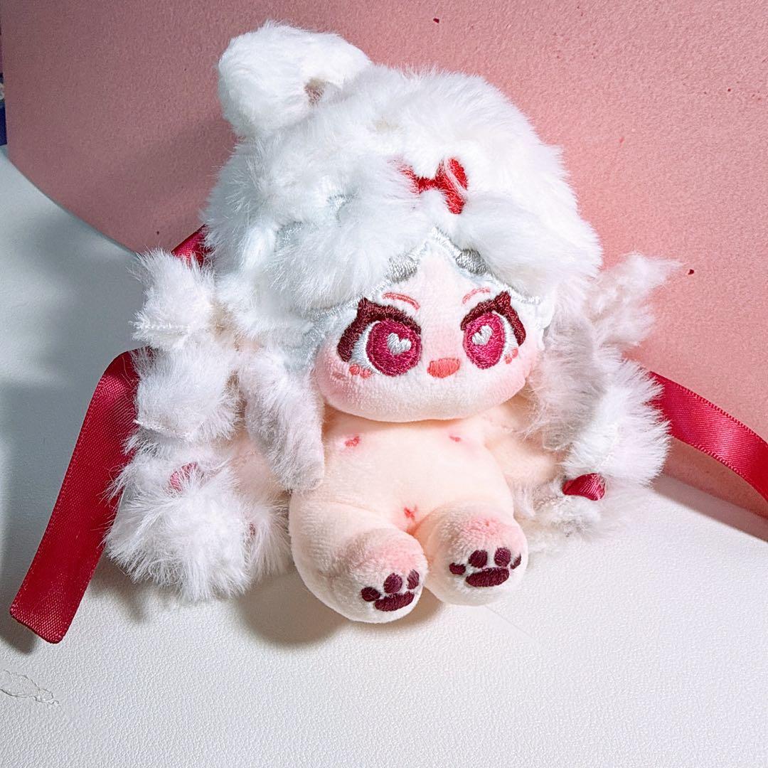 無属性　自作ぬいぐるみ　真っ白グラデーション三つ編みリボンの女の子　骨付き