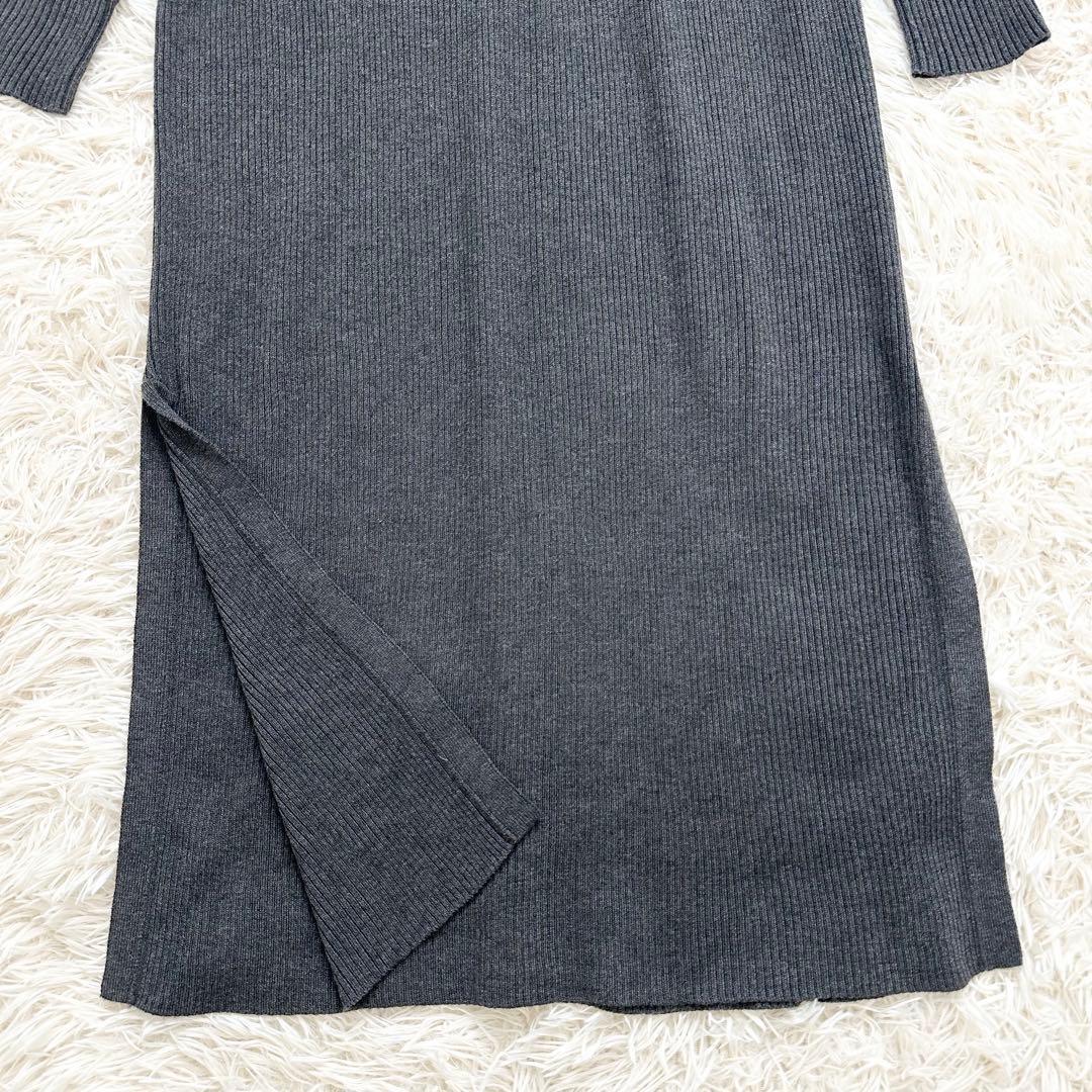 アドーア　近年　リラックスリブニットワンピース　マキシ丈 ダークグレー　M