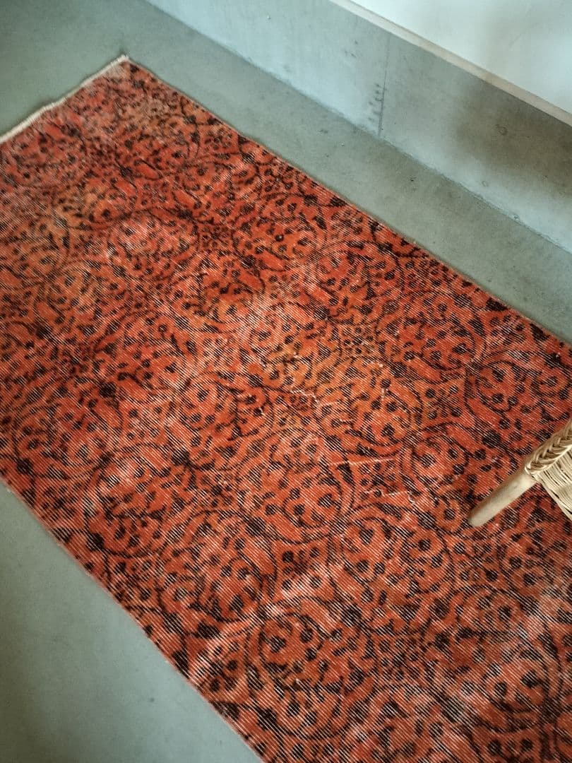 アプリコットカラーのオーバーダイラグ　ヴィンテージ　総フラワーNo.682