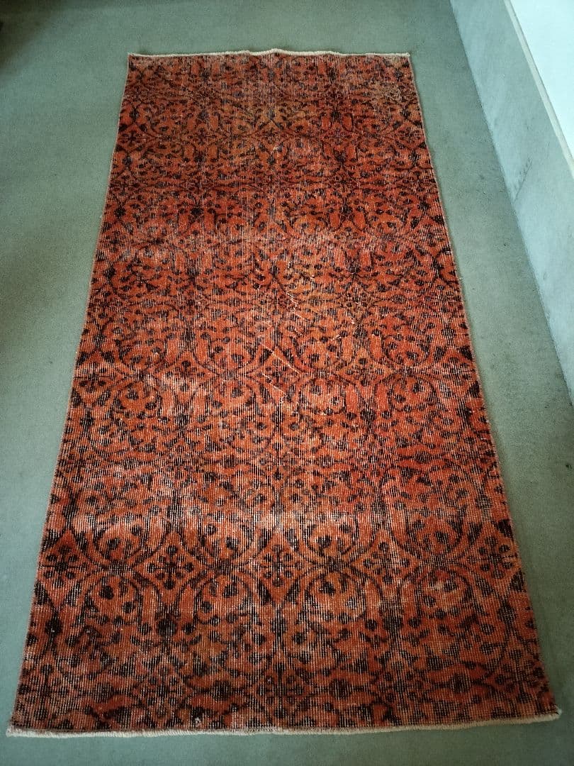 アプリコットカラーのオーバーダイラグ　ヴィンテージ　総フラワーNo.682