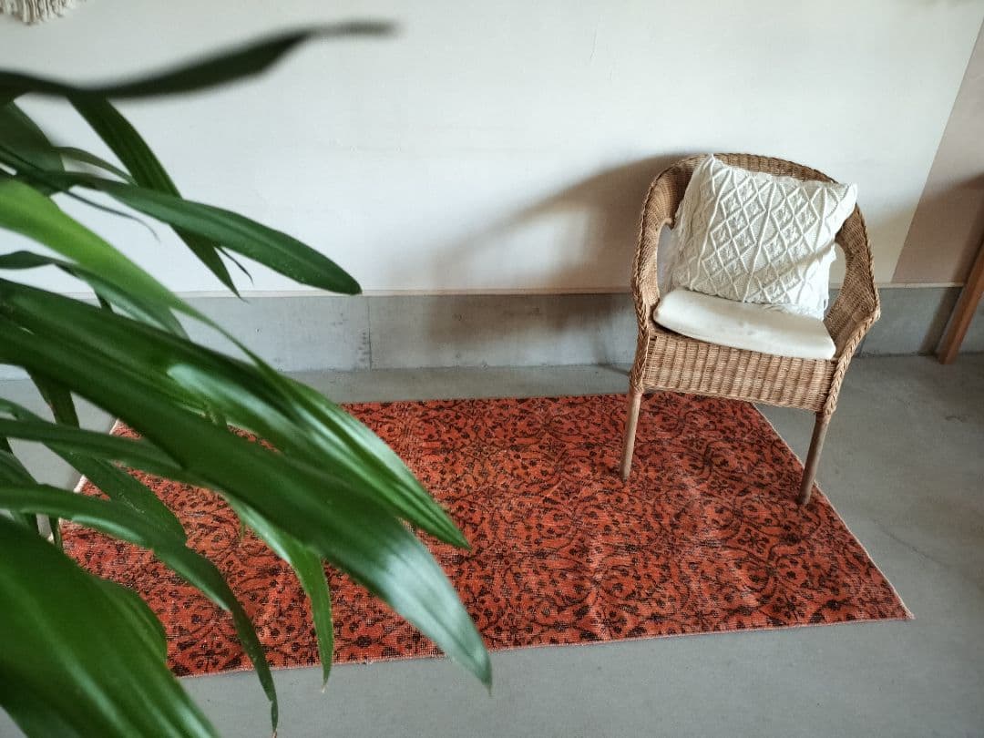 アプリコットカラーのオーバーダイラグ　ヴィンテージ　総フラワーNo.682