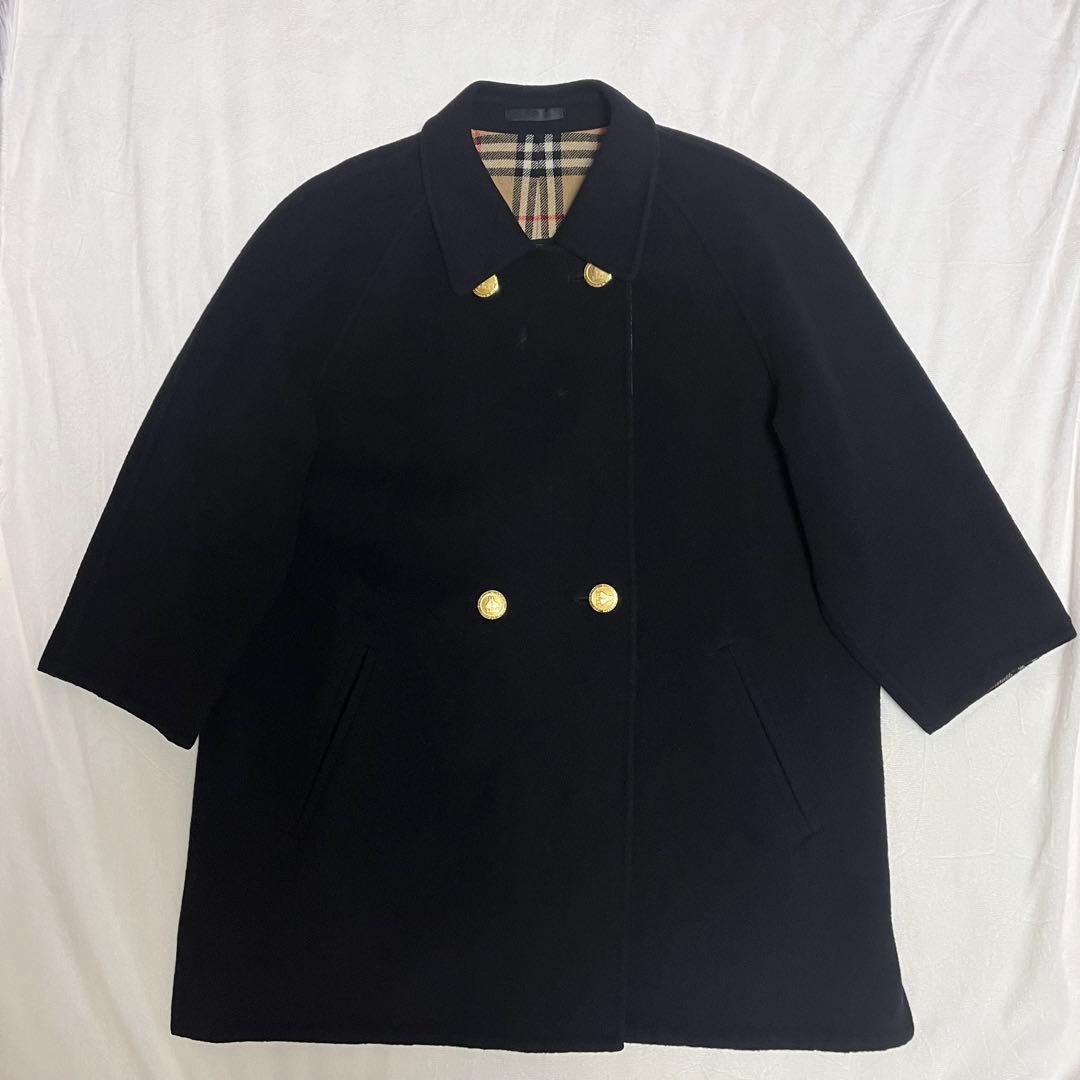 希少✨ バーバリーズ リバーコート カシミヤ混 ノバチェック 9 金ボタン 黒