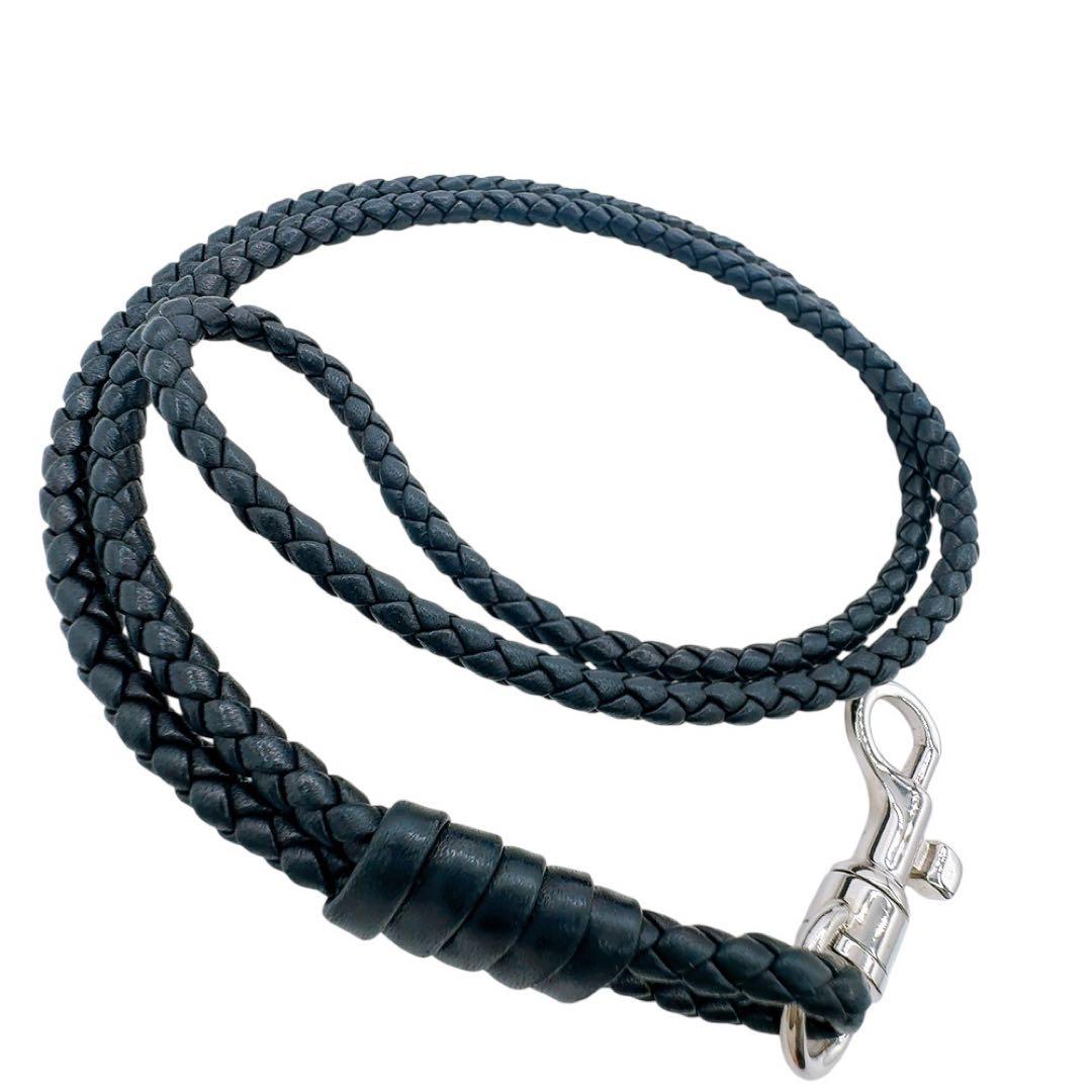 【美品】ボッテガ・ヴェネタ イントレチャート レザー ネックストラップ ブラック