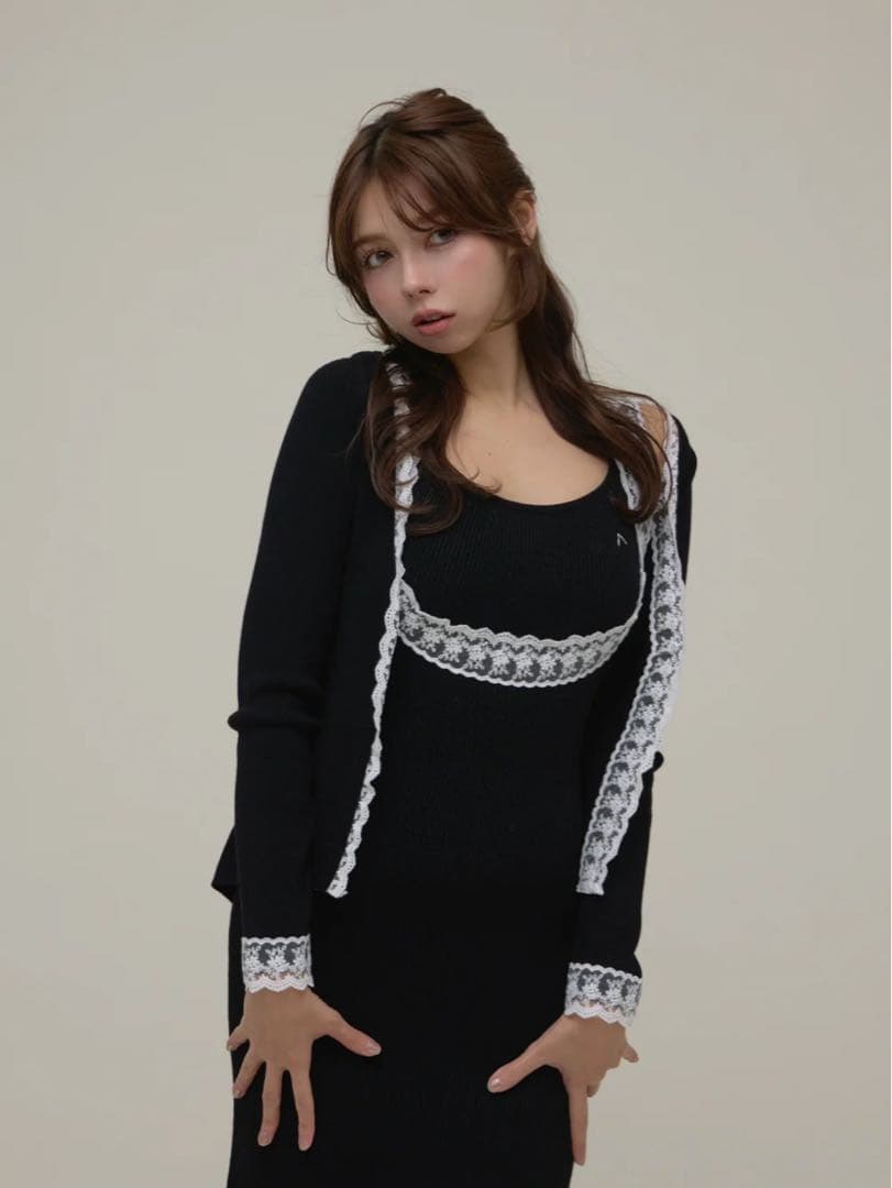 ワンピース andmary Dada lace set dress black