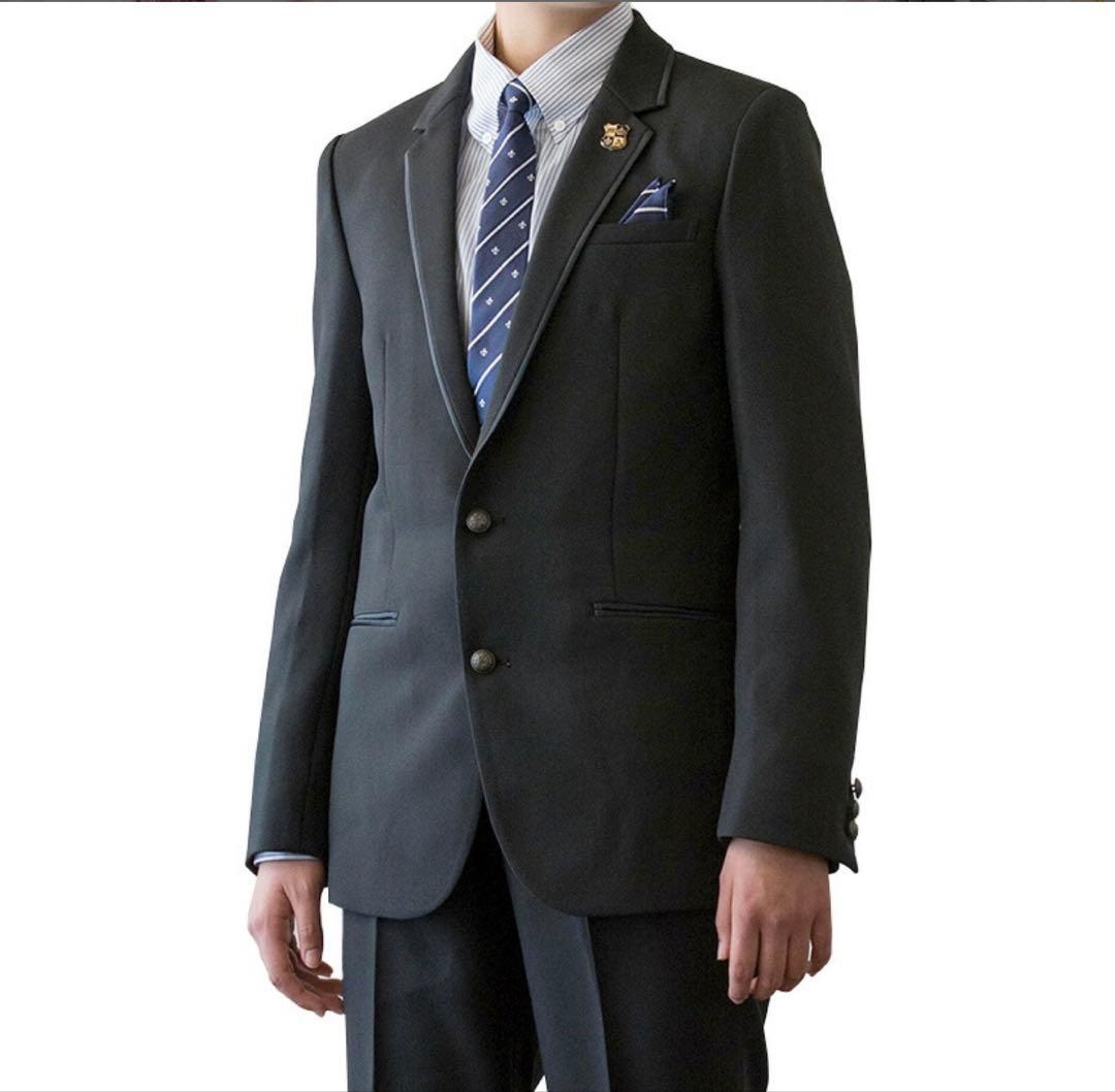 美品　男の子　卒業式ブラックスーツ165 ネイビーストライプシャツ　6点セット