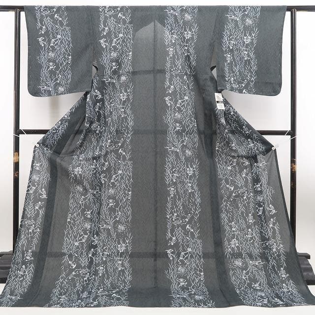 新品 撫松庵 セオアルファ 柳に骸骨 夏着物 仕付け糸付 小紋 浴衣 6475