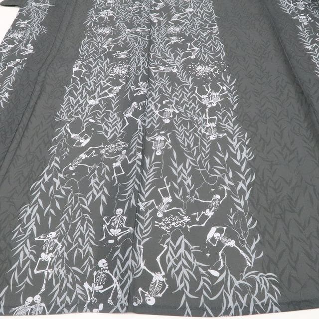 新品 撫松庵 セオアルファ 柳に骸骨 夏着物 仕付け糸付 小紋 浴衣 6475