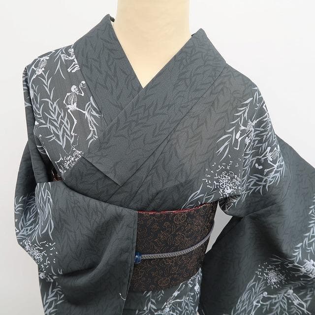 新品 撫松庵 セオアルファ 柳に骸骨 夏着物 仕付け糸付 小紋 浴衣 6475