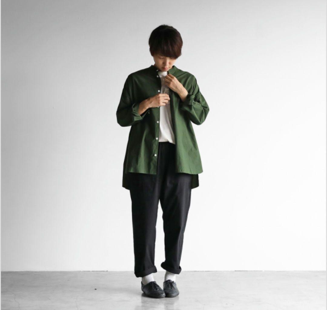 HUIS 遠州織物 015 オーガニックコットンバンドカラーオーバーシャツ