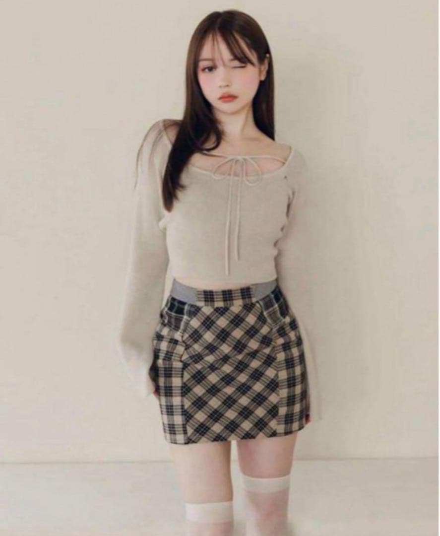 andmary ルナチェックセットアップ(下) ミニスカート　ベージュ