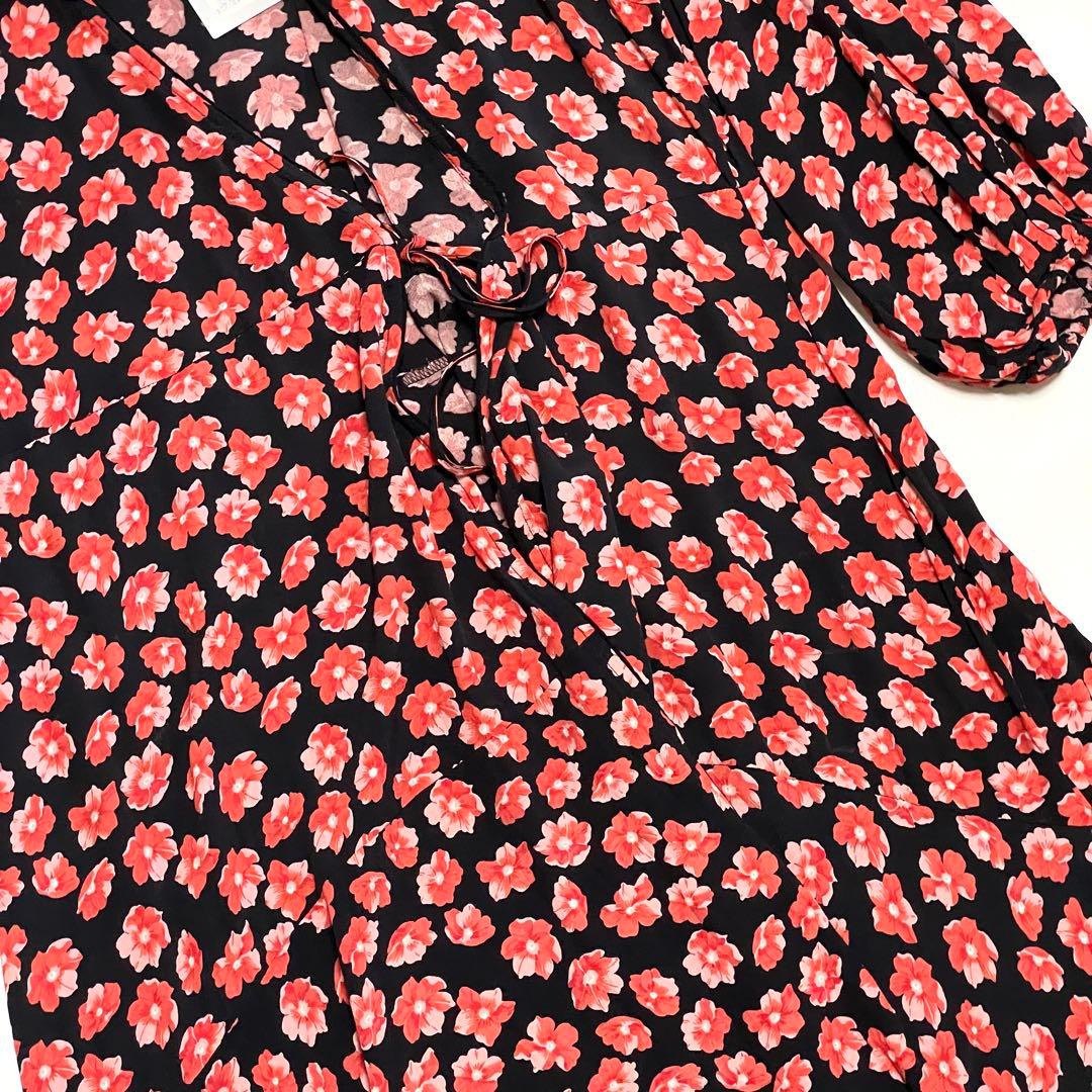 極美品 GANNI 花柄ラップワンピース カシュクール Aライン 40 赤 黒