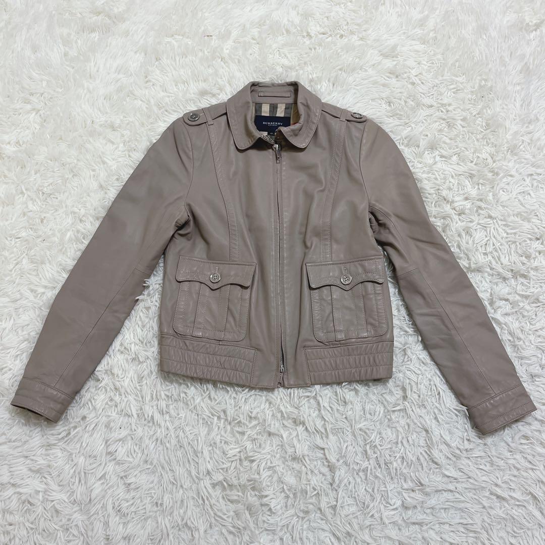希少　バーバリーロンドン　羊革 ラムレザージャケット グレージュ　42