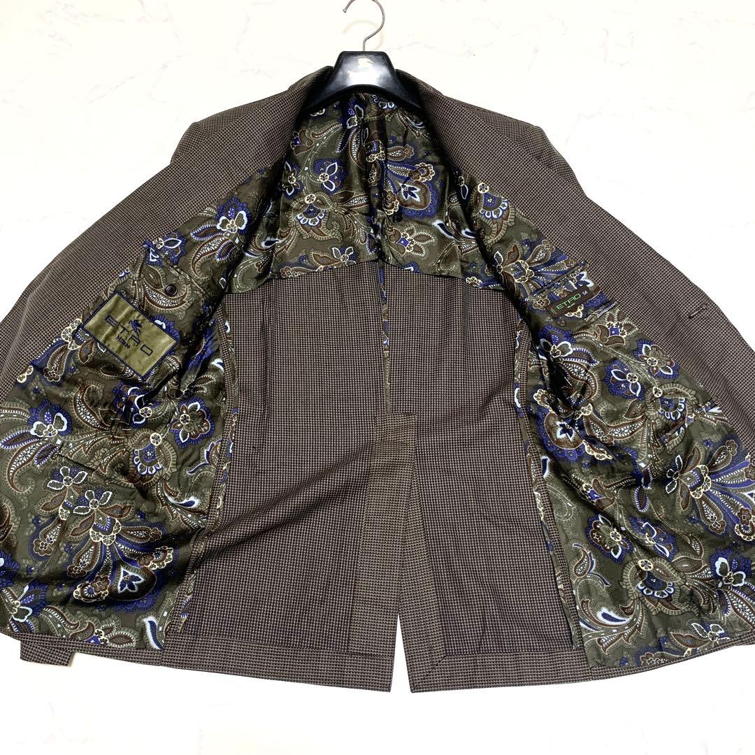 【美品　特大4L！シルク】エトロ　スーツセットアップ　ペイズリー柄　ブラウン　茶