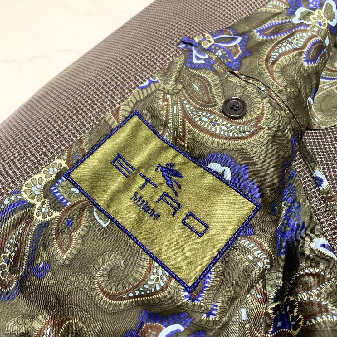 【美品　特大4L！シルク】エトロ　スーツセットアップ　ペイズリー柄　ブラウン　茶