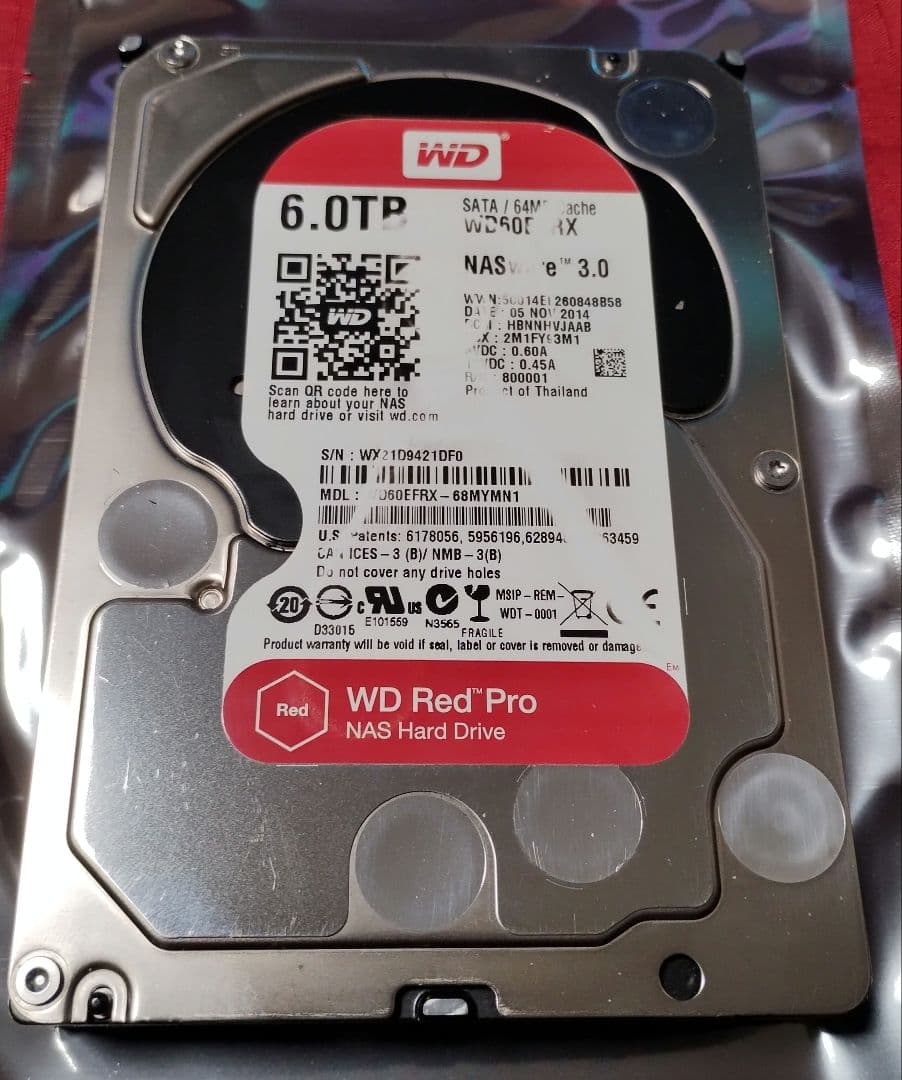 WD Red Pro WD60EFRX 3.5” 6TB NAS用ハードドライブ