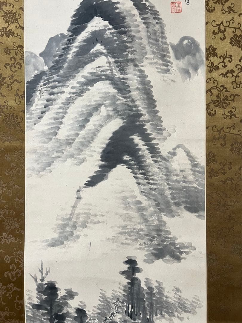 掛け軸　釧路雲泉［觀瀑図］江戸時代の南画家 共箱 紙本 日本画！