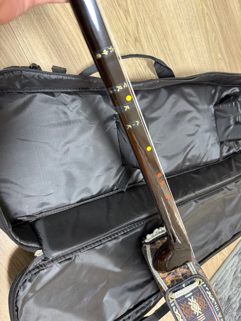 美品　沖縄三線 本革 蛇柄 強化張り 沖縄三味線 和楽器 ソフトケー