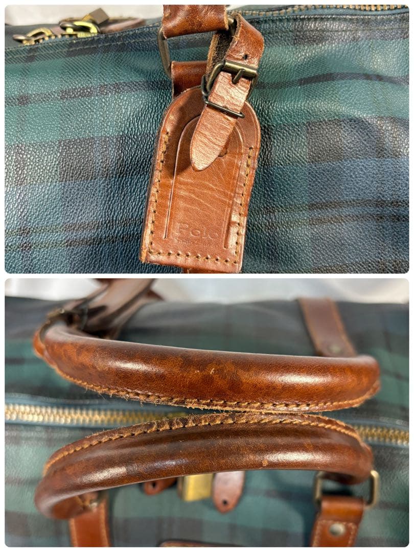 ポロ　ラルフローレン　ボストンバッグ　 2way チェック　PVC レザー　底鋲