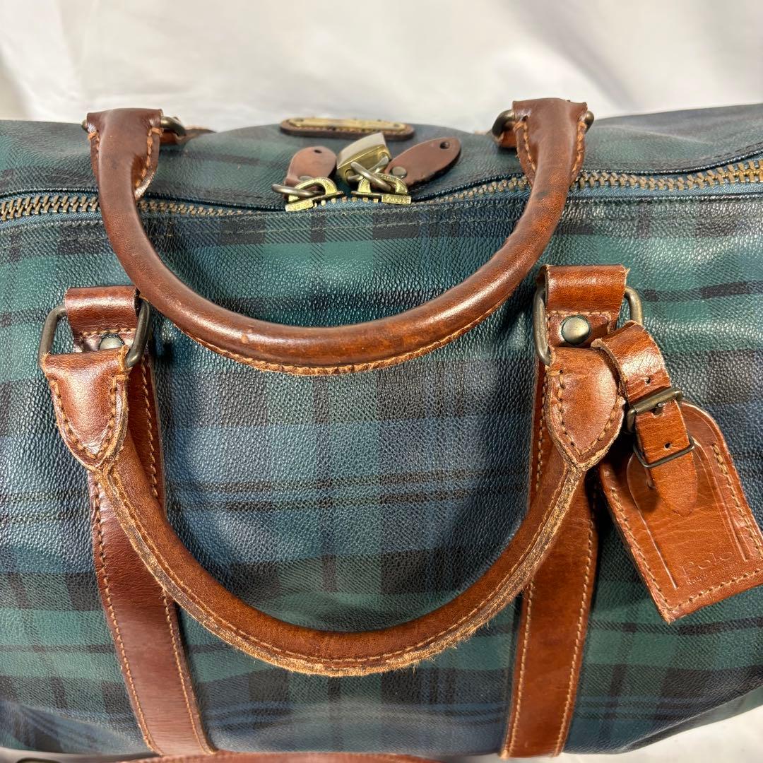 ポロ　ラルフローレン　ボストンバッグ　 2way チェック　PVC レザー　底鋲