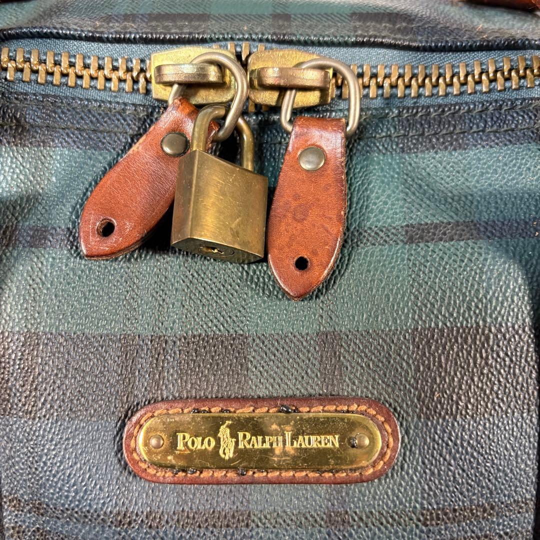 ポロ　ラルフローレン　ボストンバッグ　 2way チェック　PVC レザー　底鋲