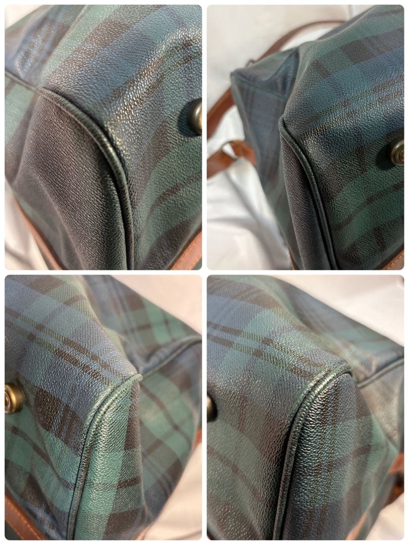 ポロ　ラルフローレン　ボストンバッグ　 2way チェック　PVC レザー　底鋲