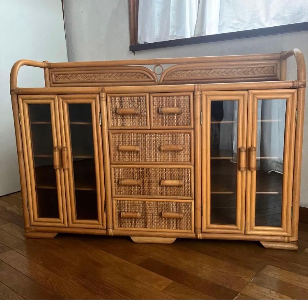 【売約済み/専用】ラタン ガラスキャビネット