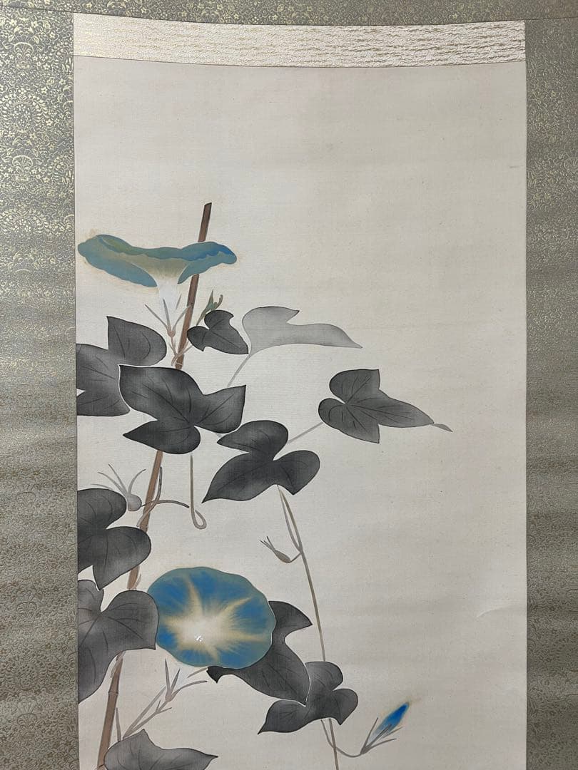 掛け軸　日本画 安田靫彦［朝顔］絹本　木箱！